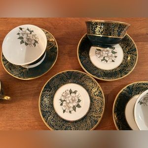 4 Vintage Royal Cathay China cups and saucers Laurel Magnolia.